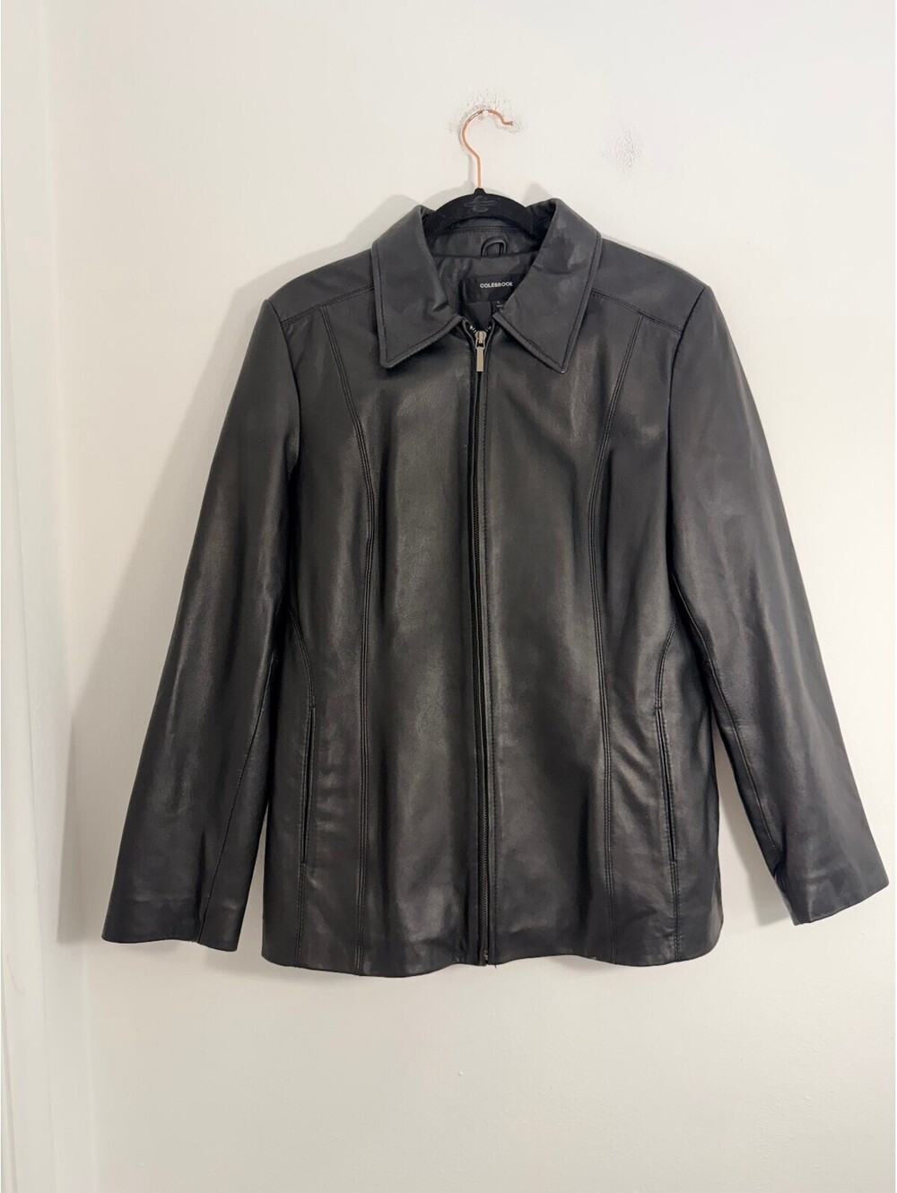 Colebrook Men’s L Black Genuine Leather Zip Front Jacket Classic Coat